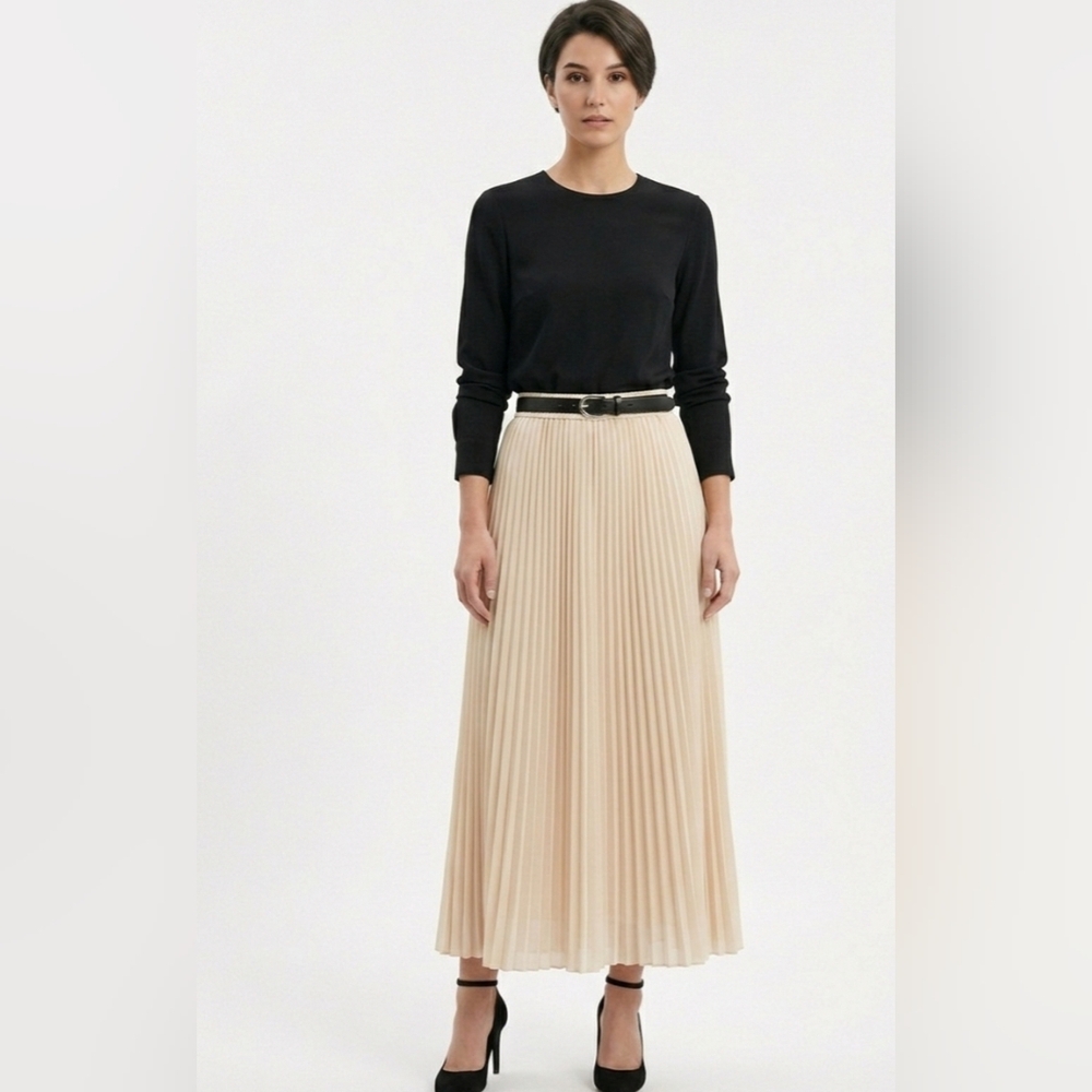 Miracle Cream Pleated Maxi Skirt - Size S/M - Elastic Waist Like New - Picture 12 of 15
